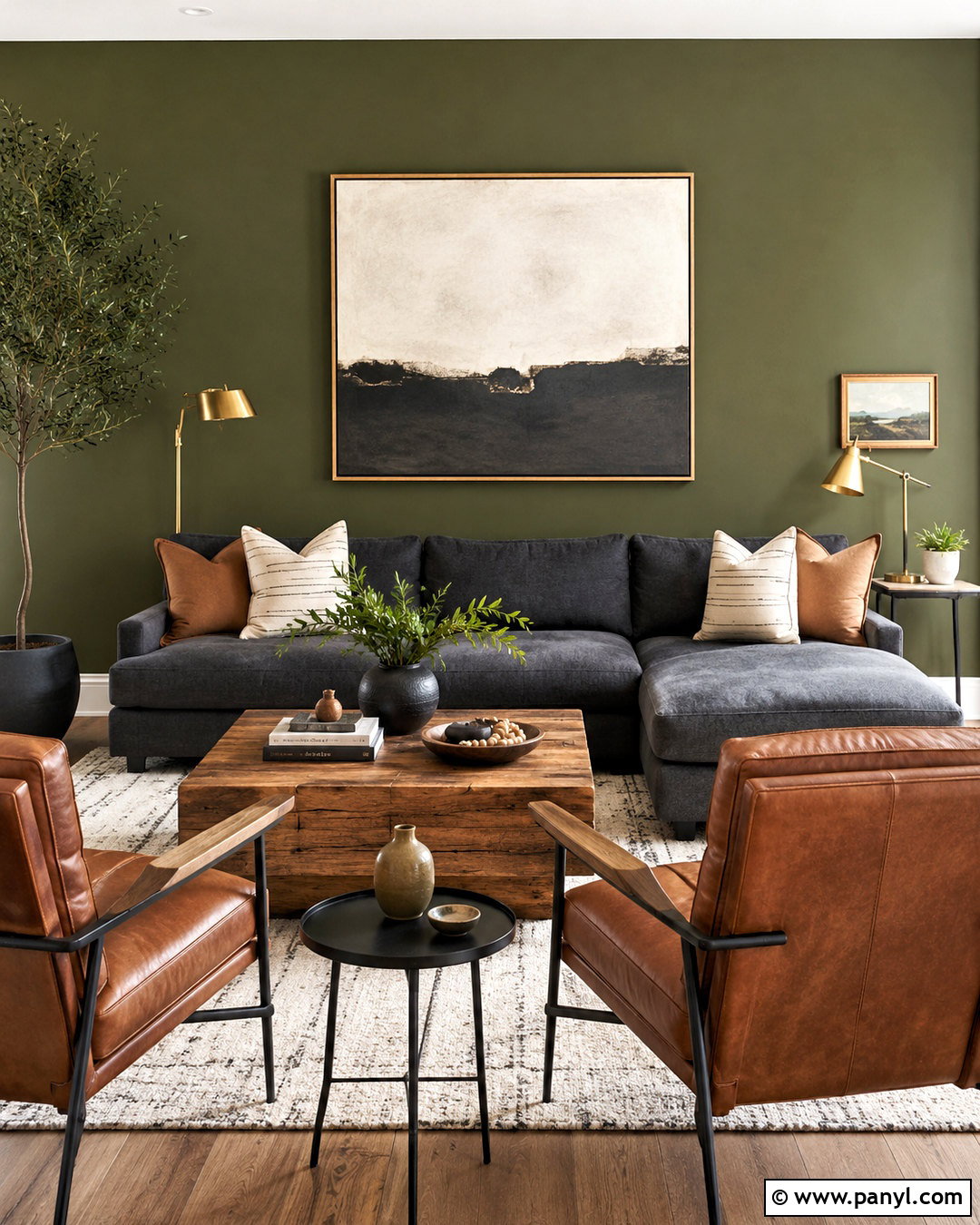 Olive Green Accent Wall With Gray Sofa - 20 olive green accent wall living room ideas