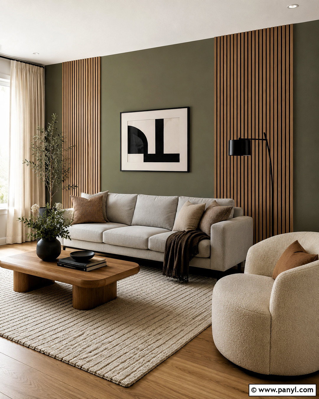 Olive Green Accent Wall With Wood Slats - 20 olive green accent wall living room ideas