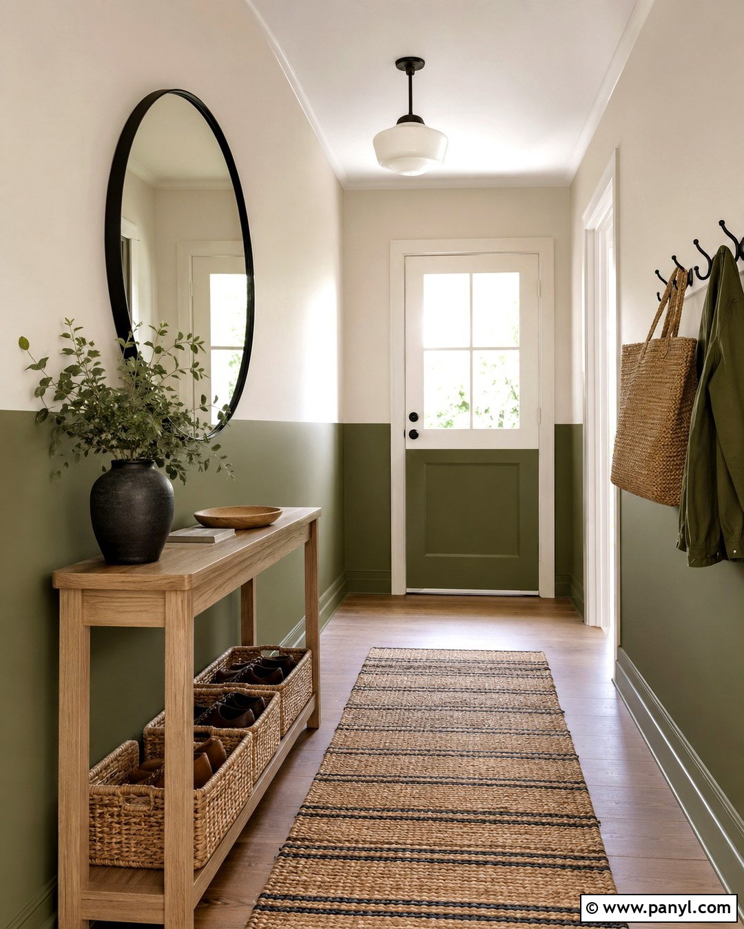 Olive Green And Beige Half-Painted Entryway - 20 Room Painted Half And Half Ideas