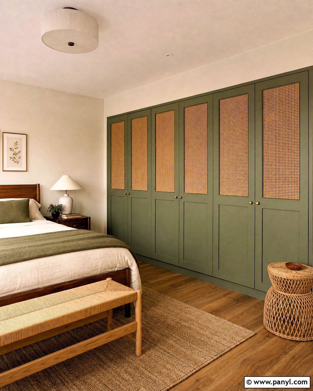 Olive Green And Cane Wardrobe - 20 bedroom wardrobe colour combination ideas