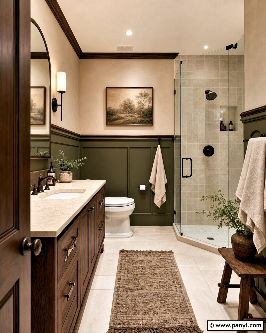 Olive Green And Clay Bathroom Walls - 20 two tone bathroom walls
