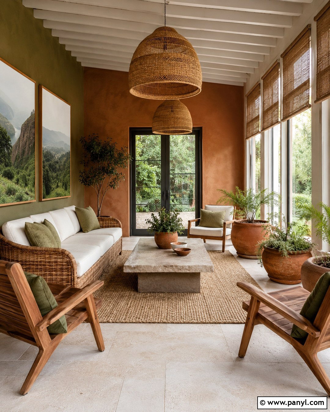 Olive Green And Clay Sunroom - 20 Rooms With Two Color Walls