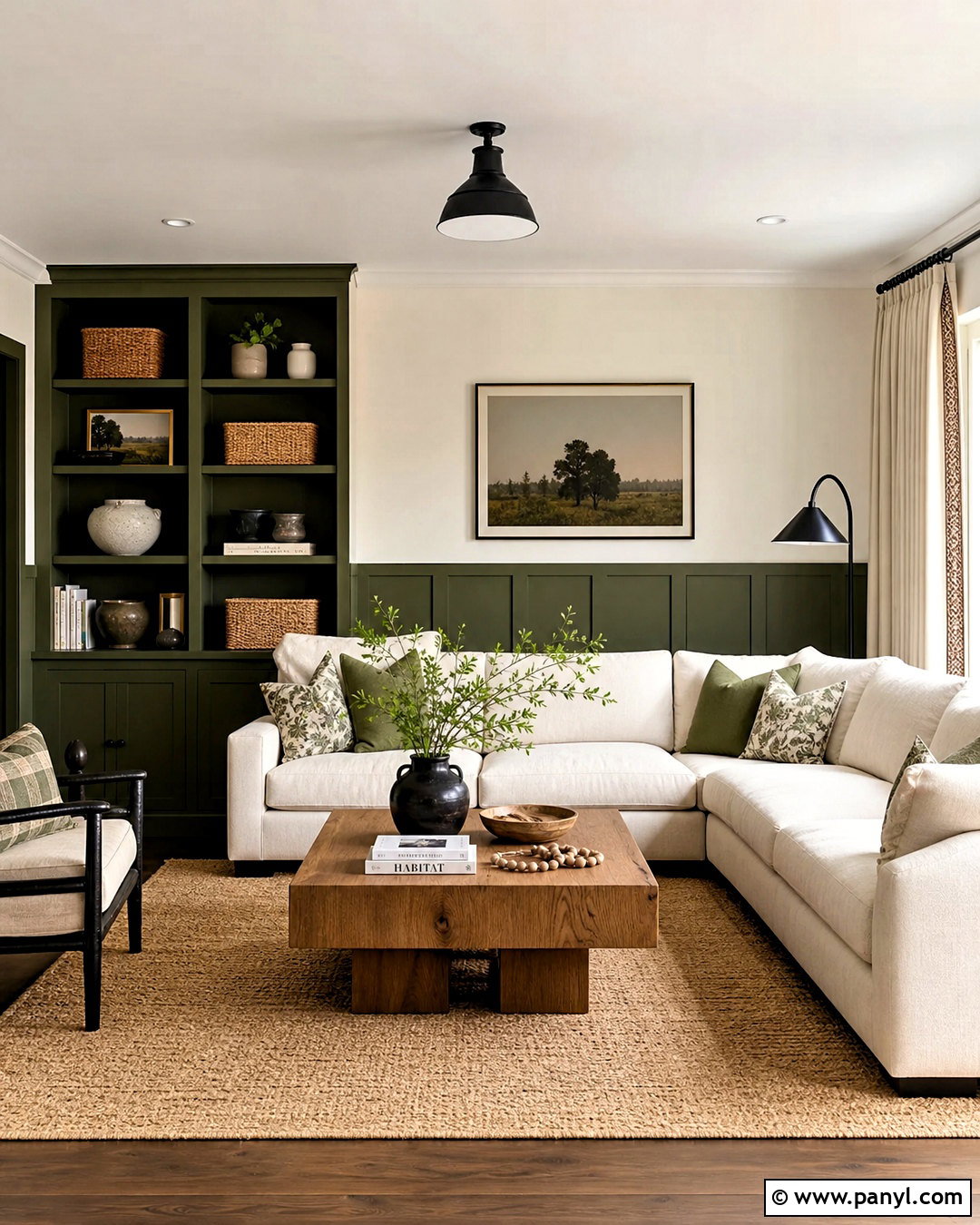 Olive Green And Ivory Two Tone Family Room - 20 two tone room ideas