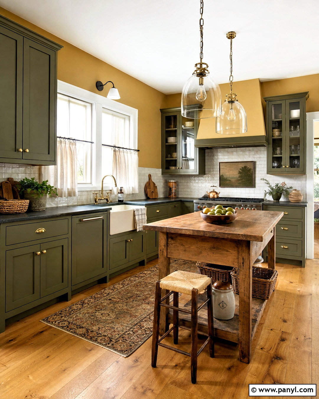 Olive Green And Mustard Yellow Farmhouse Kitchen - 20 green and yellow kitchen ideas