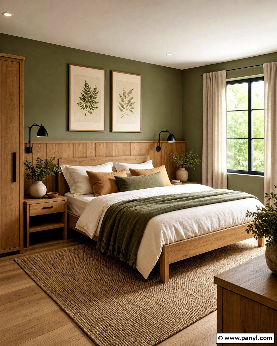 Olive Green And Natural Wood Bedroom - 20 bedroom color combination ideas