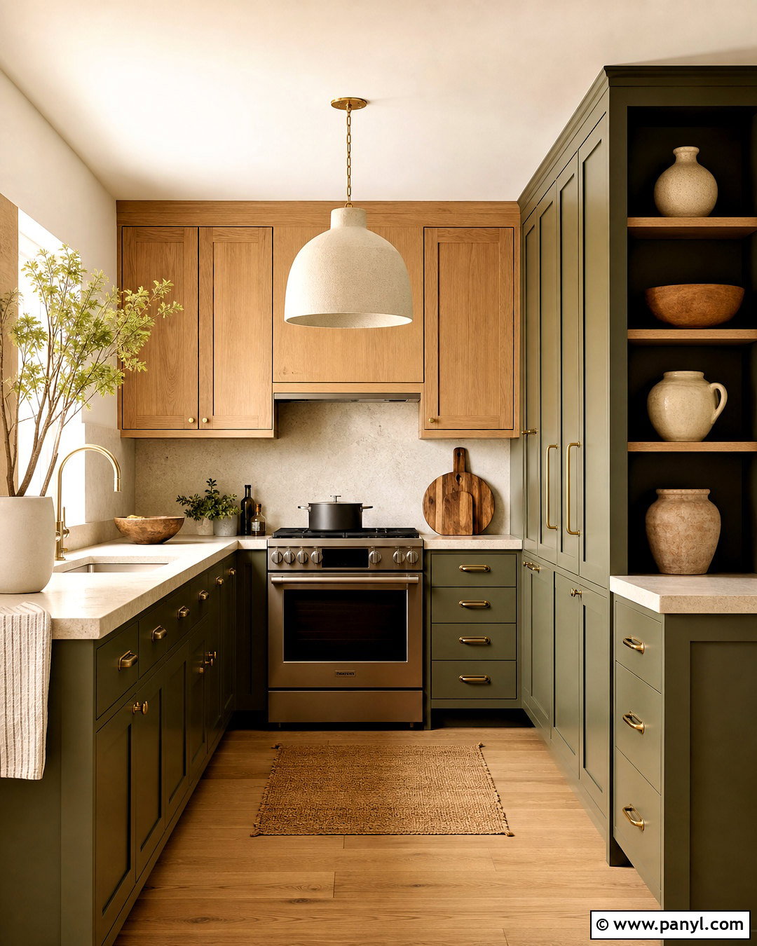 Olive Green And Natural Wood Small Kitchen - 20 small kitchen colors schemes