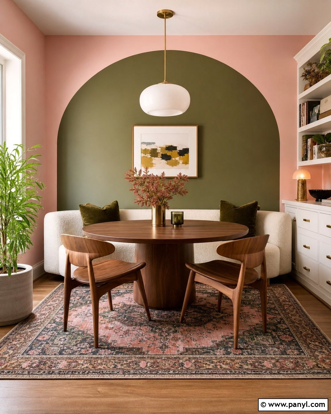 Olive Green And Pale Pink Two Color Wall - 25 2 Color Wall ideas