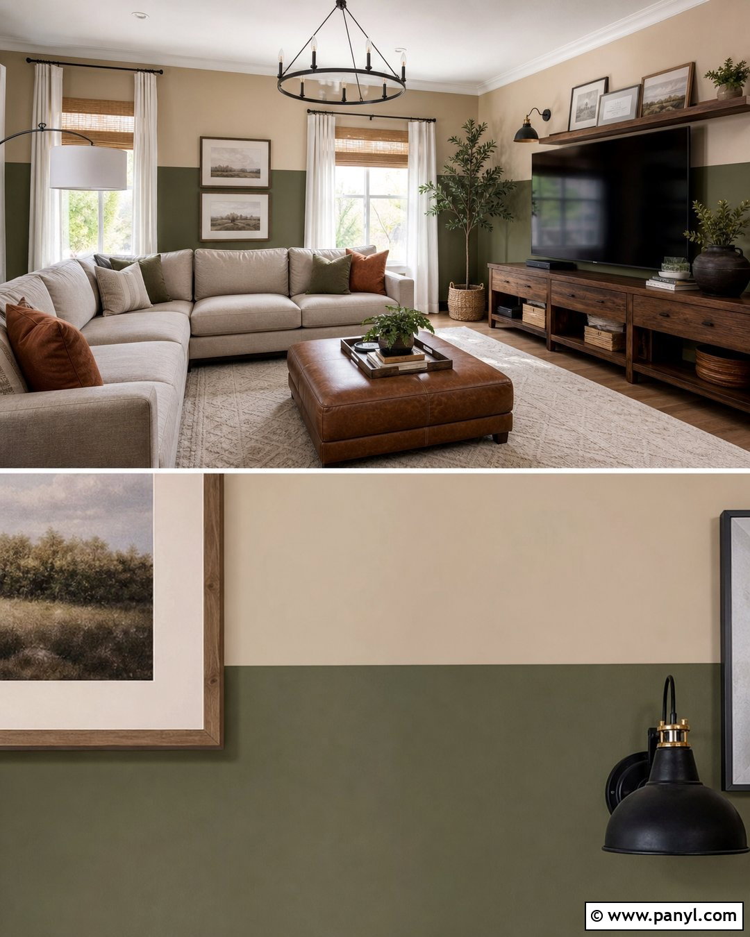 Olive Green And Tan Half Painted Walls - 35 half and half painted walls