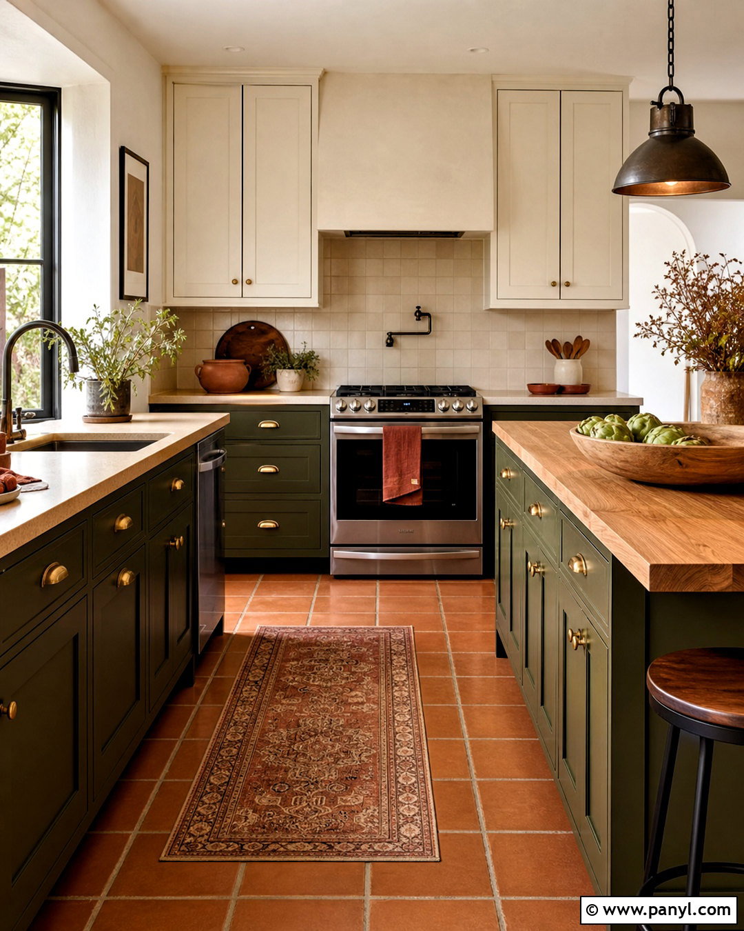 Olive Green And Terracotta Kitchen - 20 kitchen colour schemes