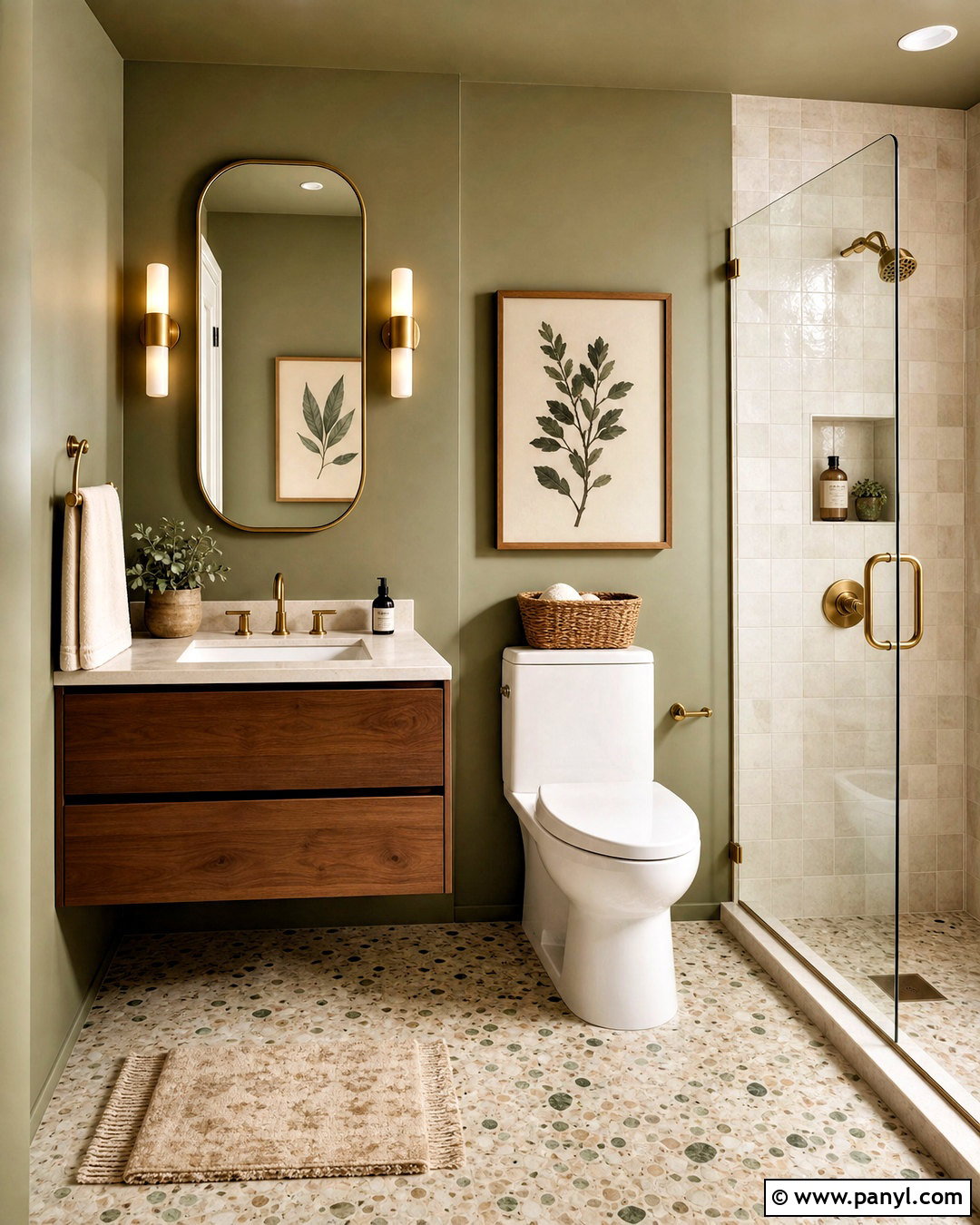 Olive Green And Walnut Bathroom - 20 small bathroom colour schemes