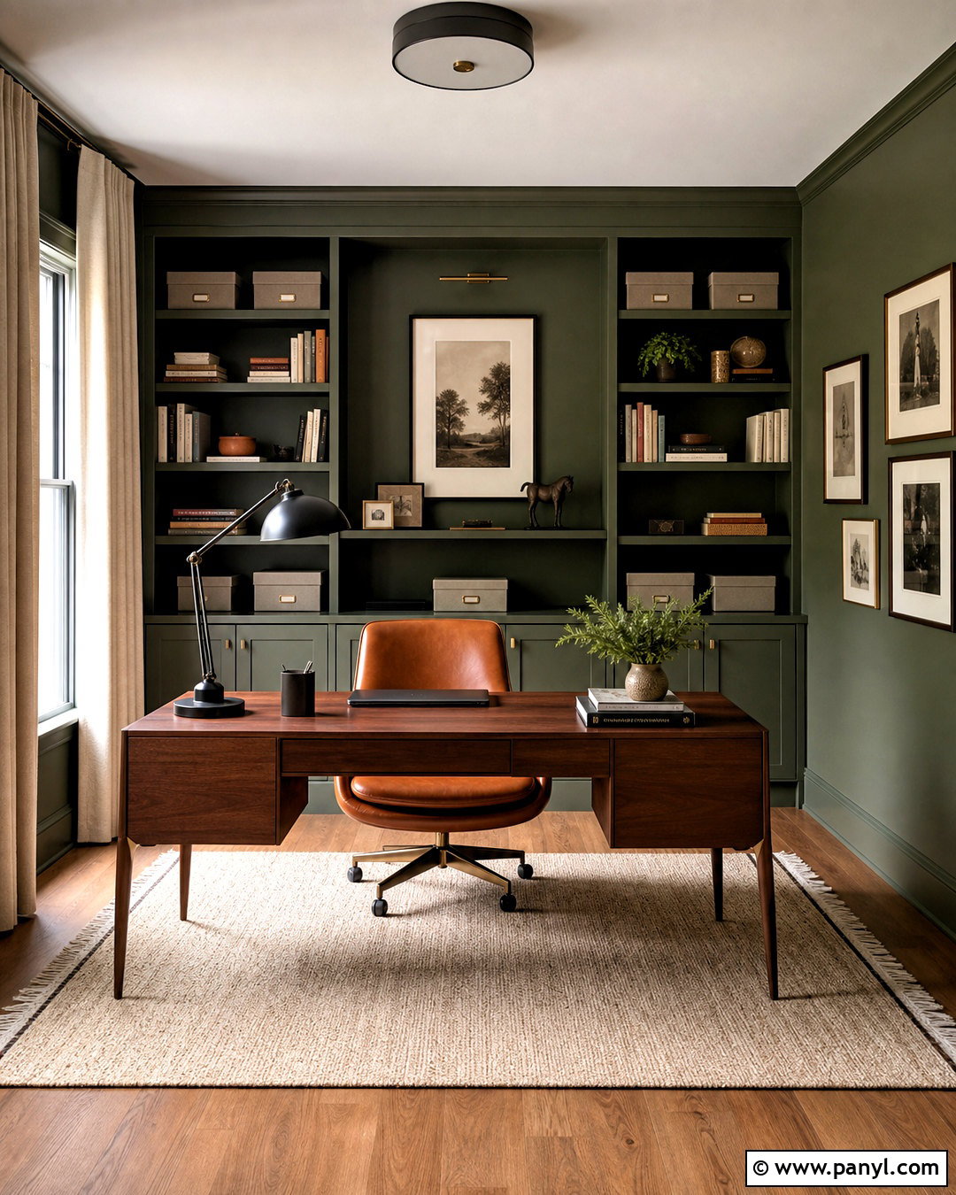 Olive Green And Walnut Home Office - 20 interior room color combination ideas