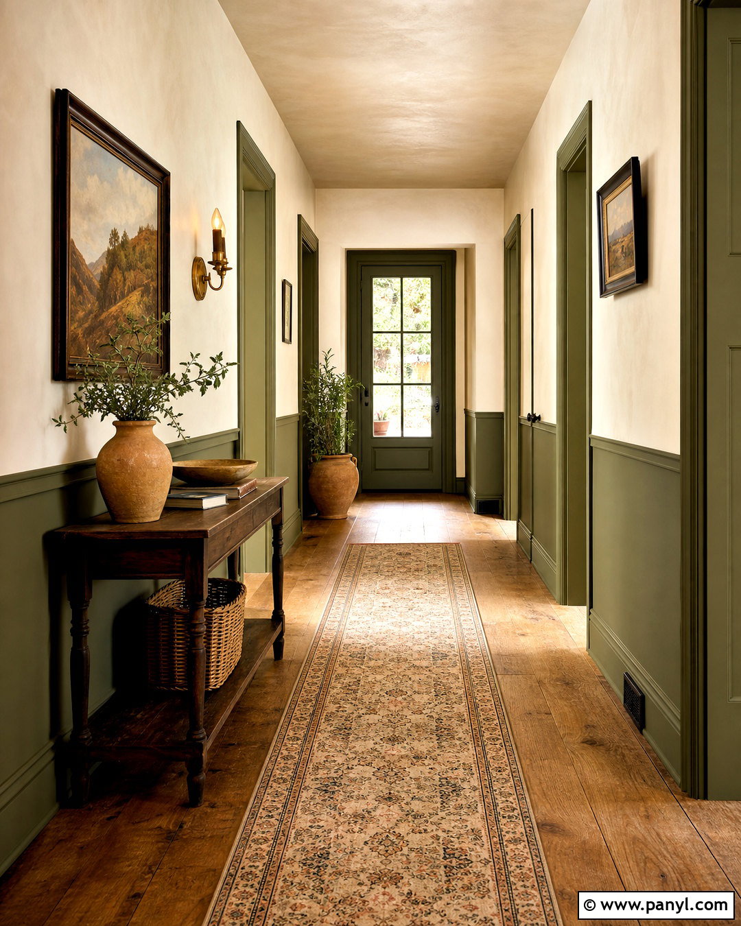 Olive Green And Warm Beige Hallway - 20 two tone hallway ideas