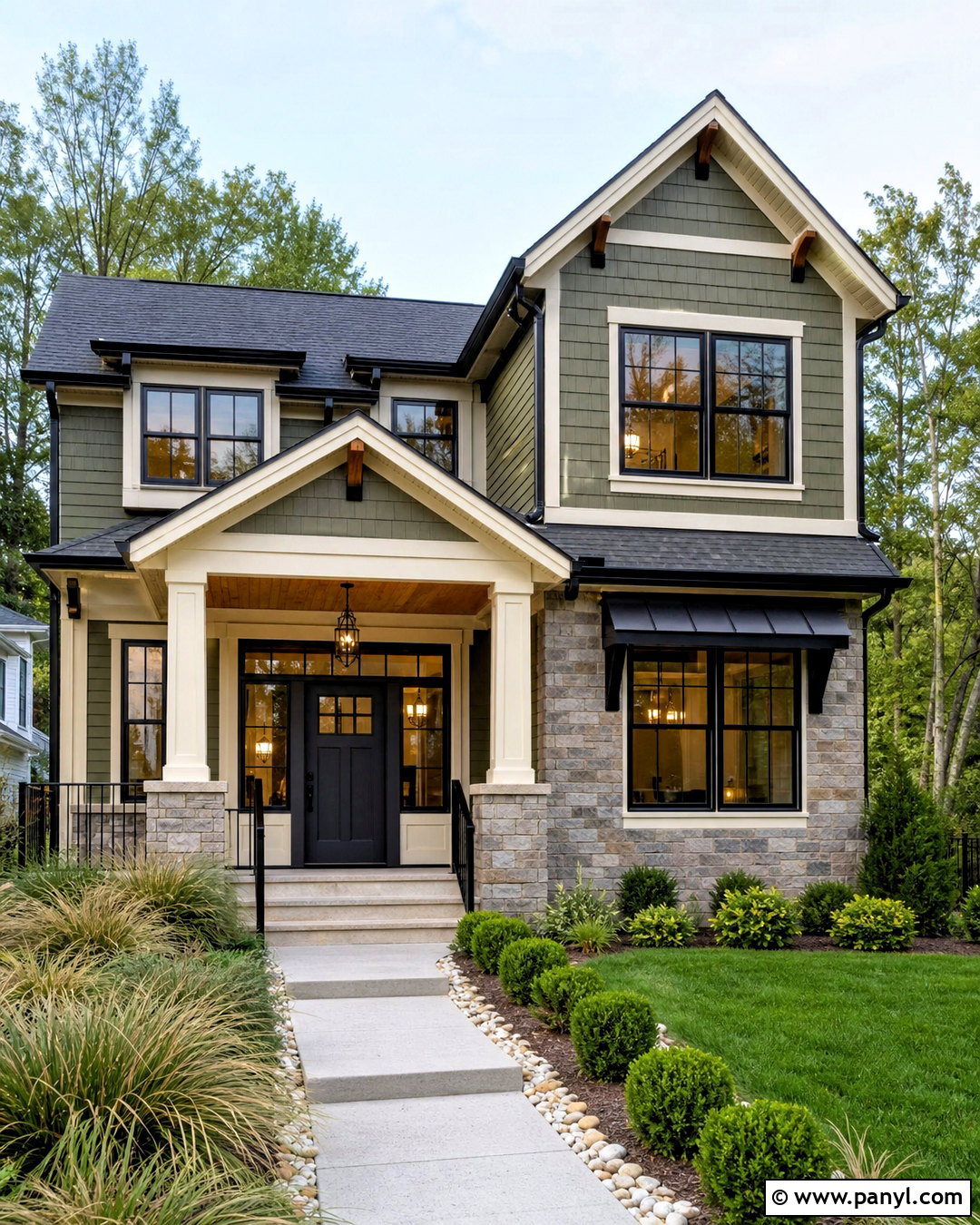 Olive Green And Warm White Exterior Color Combination - 20 home outer colour combination ideas