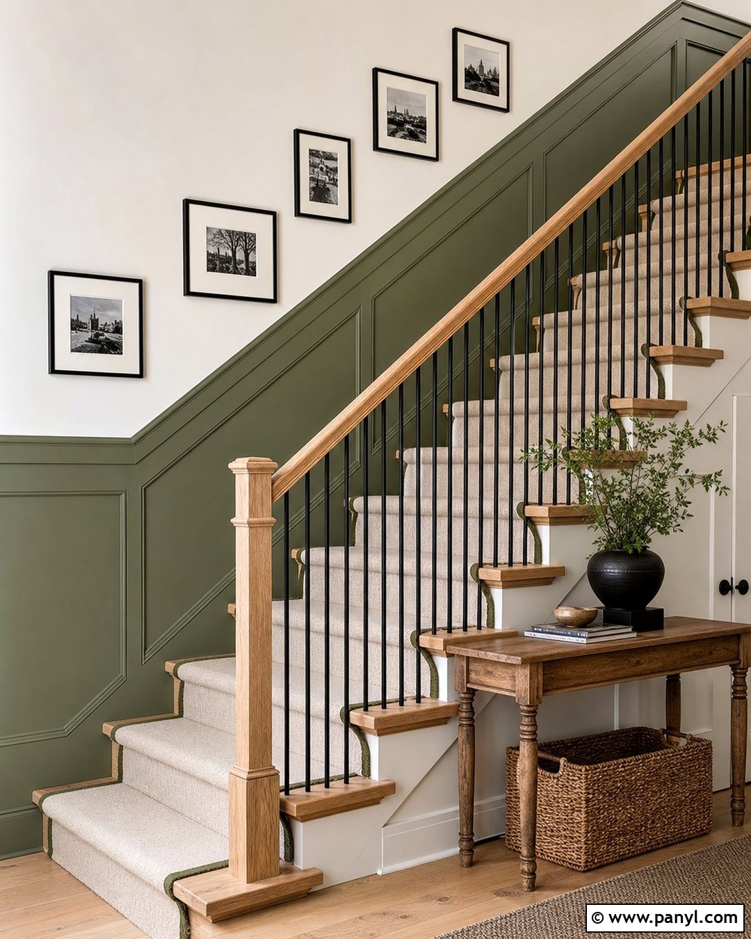 Olive Green And White Staircase Wall - 25 Half Green Half White Wall Ideas