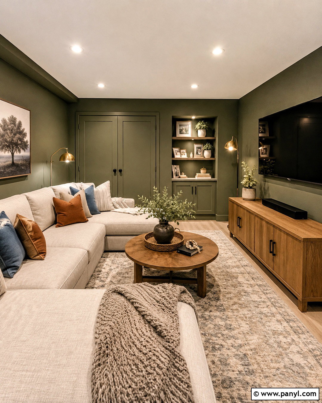 Olive Green Basement Lounge - 40 olive green walls