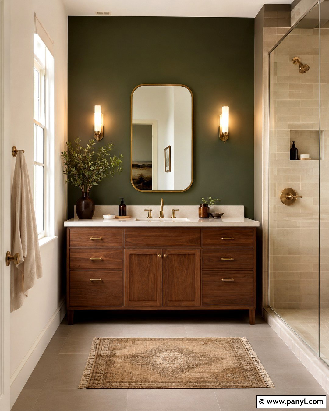 Olive Green Bathroom Wall - 20 One Wall Painted Bathroom Ideas