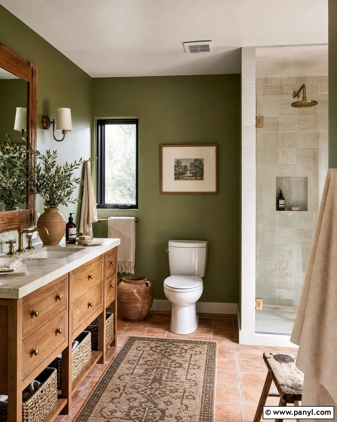 Olive Green Bathroom Walls With Terracotta Floor - 35 Bathroom Green Walls