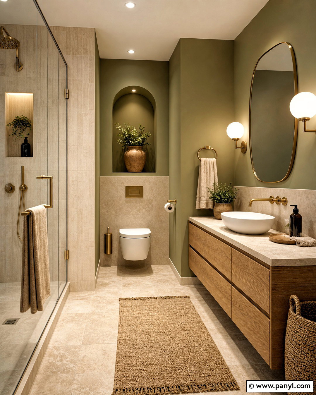 Olive Green Bathroom With Beige Stone - 20 green bathroom design ideas
