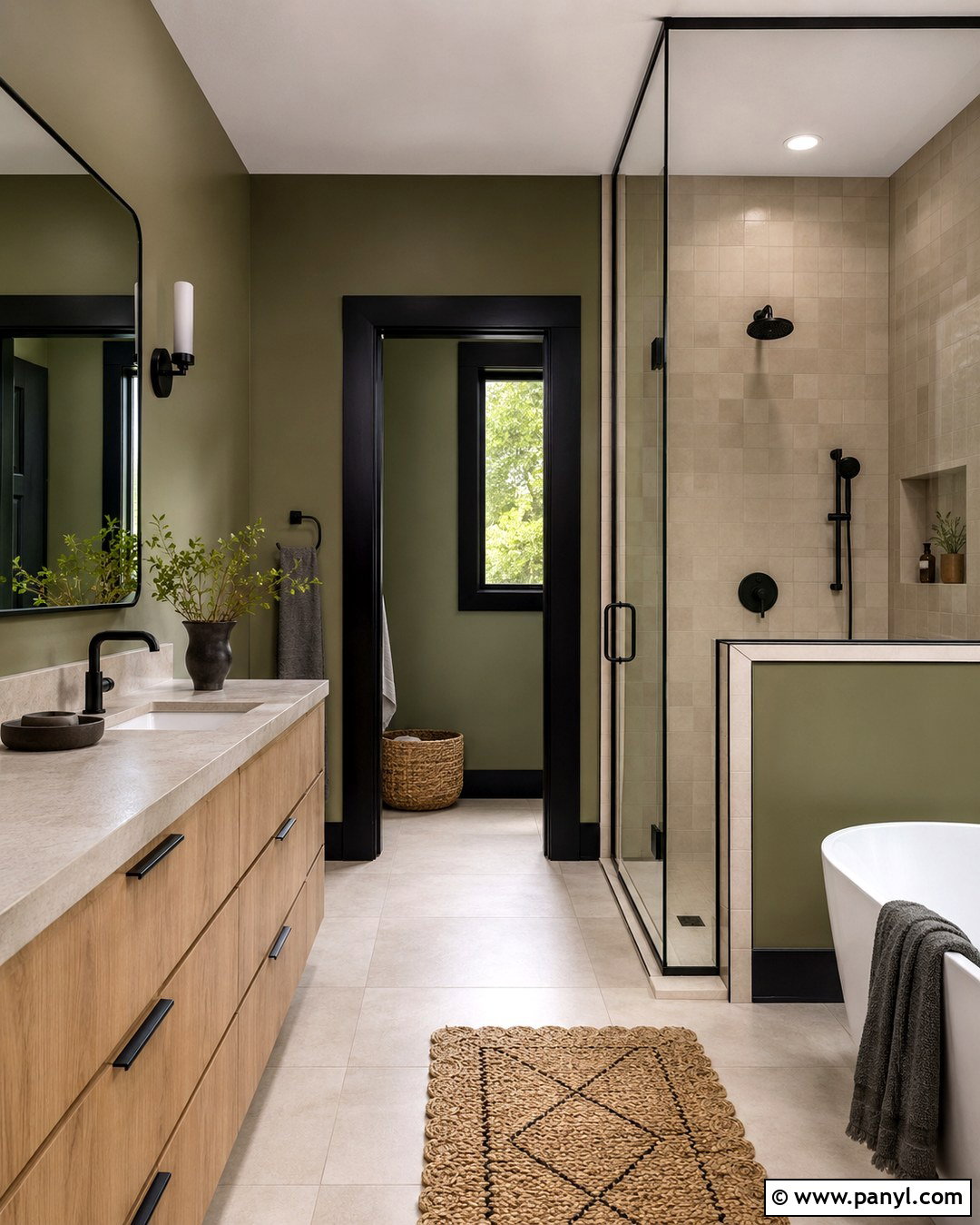 Olive Green Bathroom With Black Trim - 20 Olive Green Walls With Black Trim Ideas