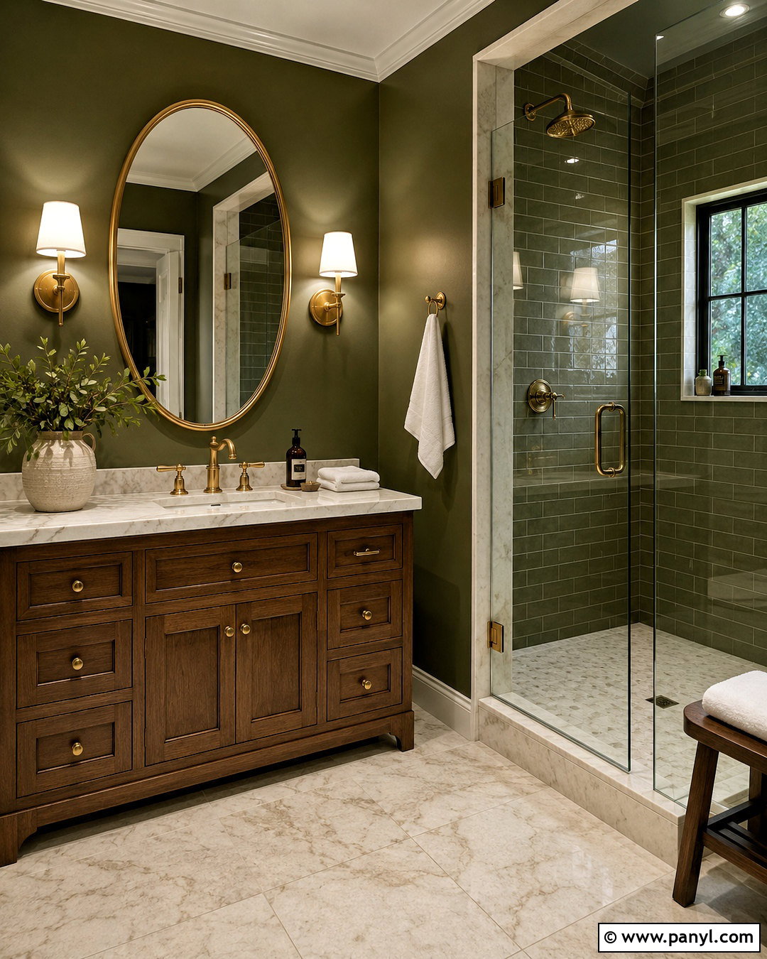 Olive Green Bathroom With Marble And Brass - 40 olive green walls