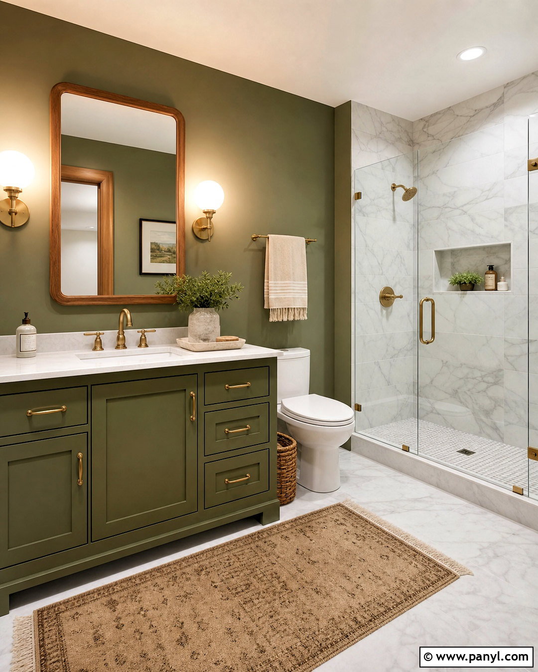 Olive Green Bathroom With Marble Tile - 20 olive green interior design ideas