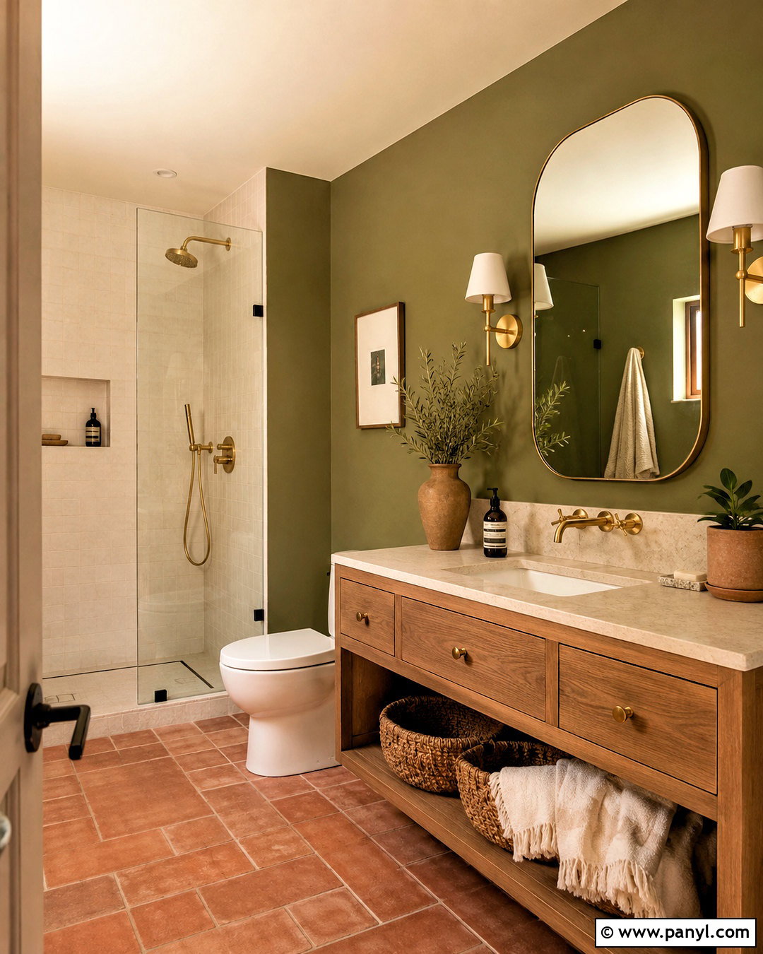 Olive Green Bathroom With Terracotta Tile - 40 olive green walls