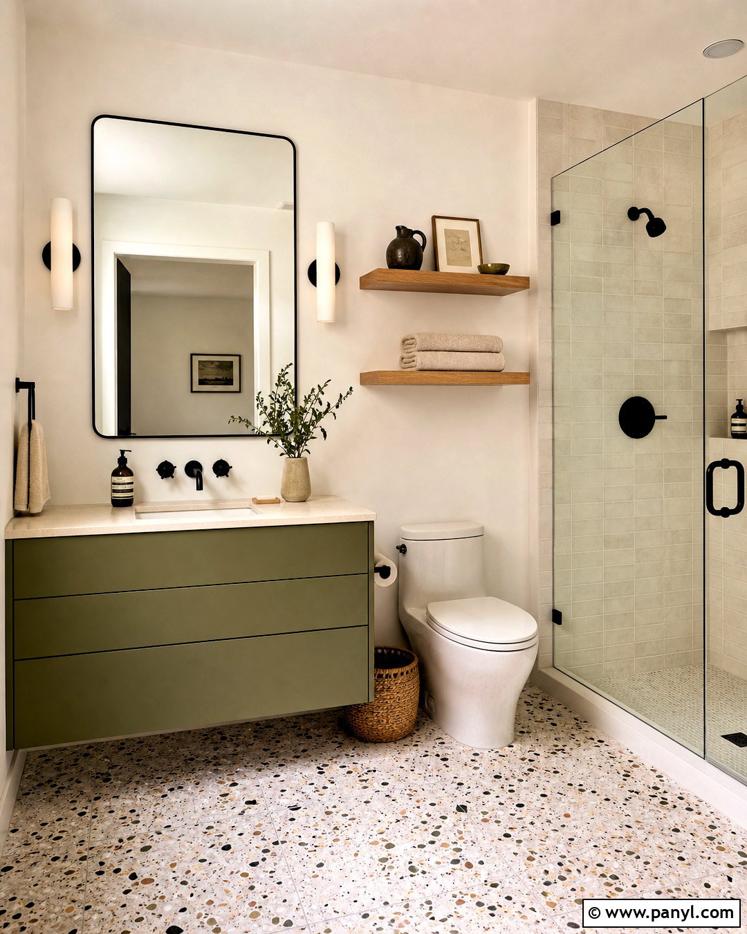 Olive Green Bathroom With Terrazzo Floor - 20 modern green bathroom ideas