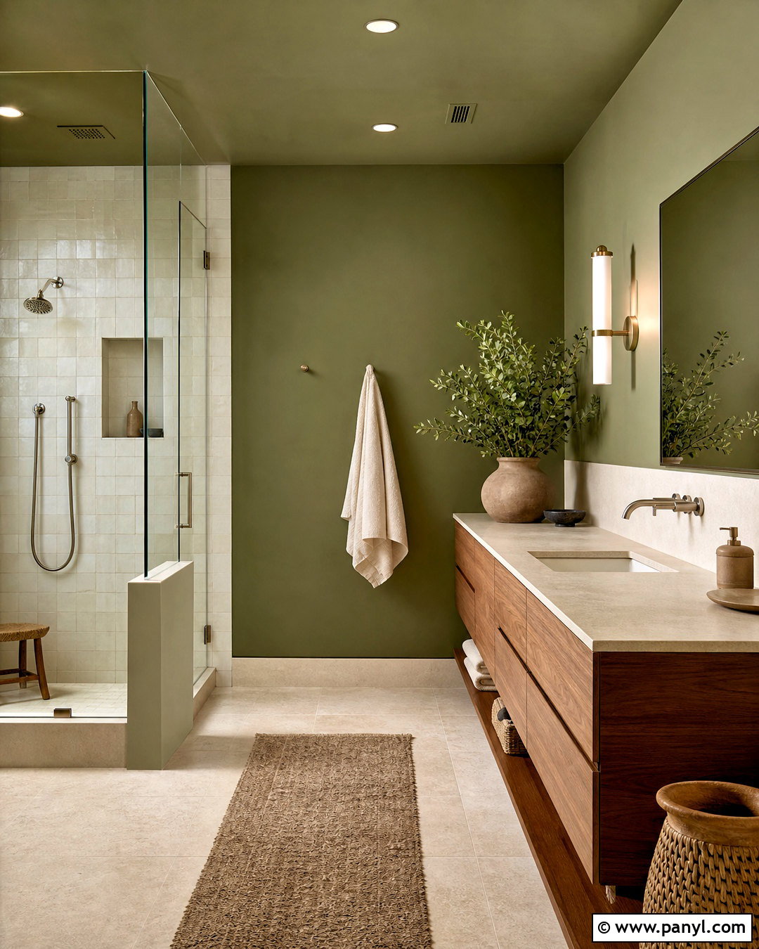 Olive Green Bathroom With Walnut Vanity - 20 green bathroom inspo ideas