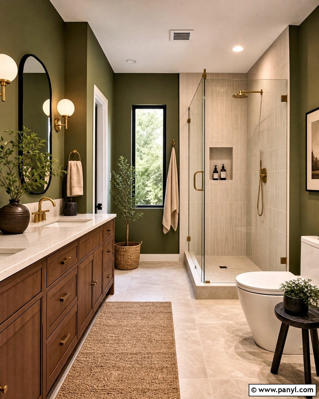 Olive Green Bathroom With Warm Wood - 20 safe green bathroom ideas