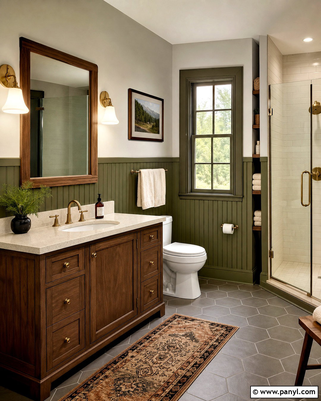 Olive Green Beadboard With Grey Walls - 20 grey and green bathroom ideas