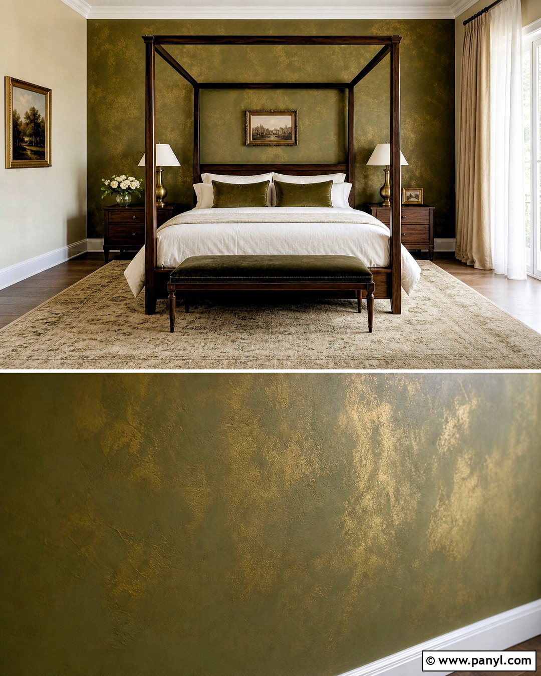 Olive Green Bedroom Wall With Antique Gold Wash - 20 royal paint wall design for bedroom ideas