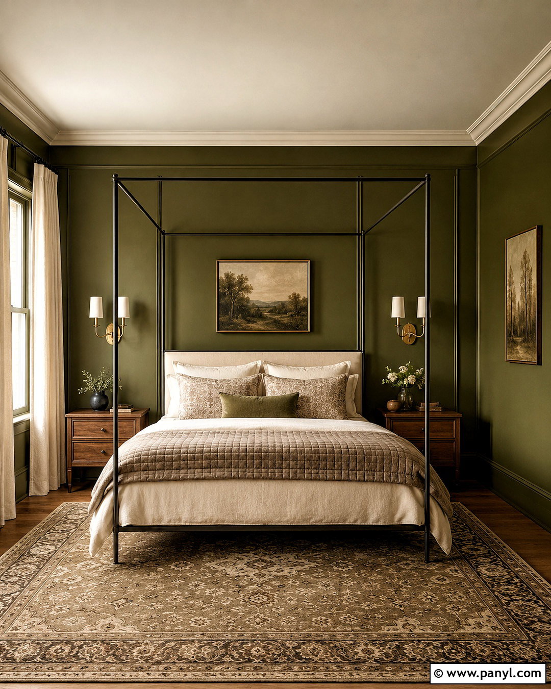 Olive Green Bedroom With Canopy Bed - 40 olive green walls