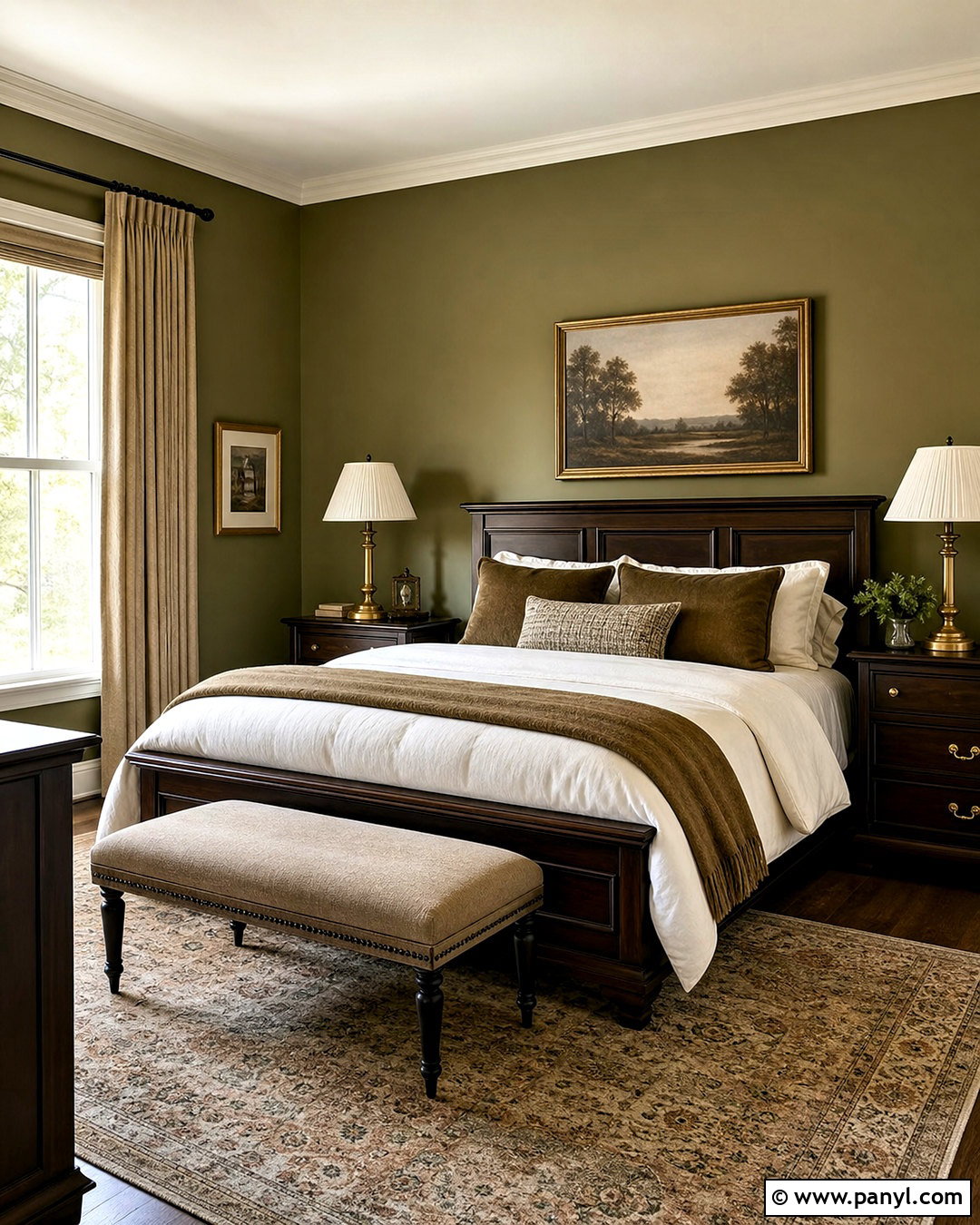 Olive Green Bedroom With Dark Wood - 20 olive green interior design ideas
