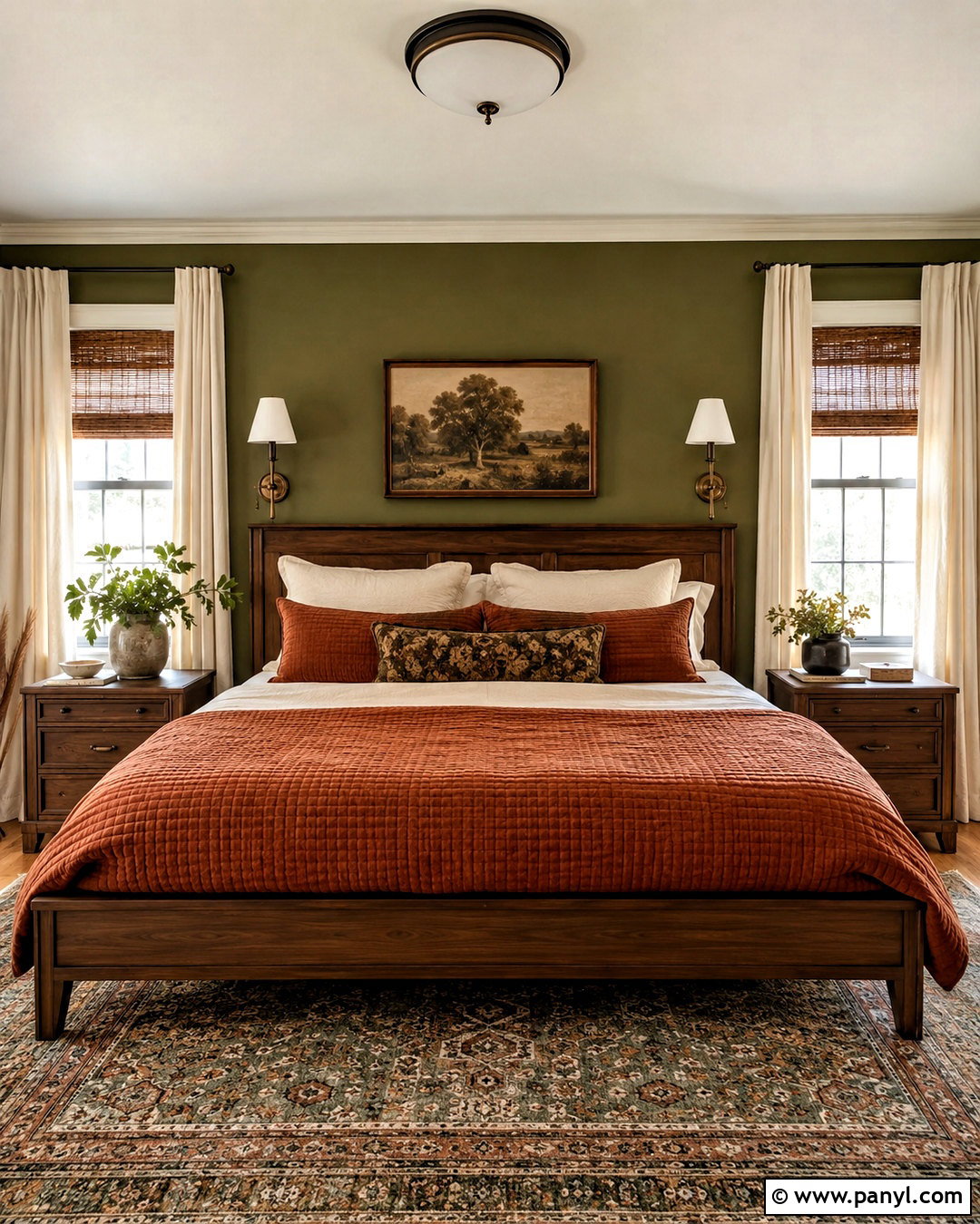 Olive Green Bedroom With Rust Bedding - 40 olive green walls