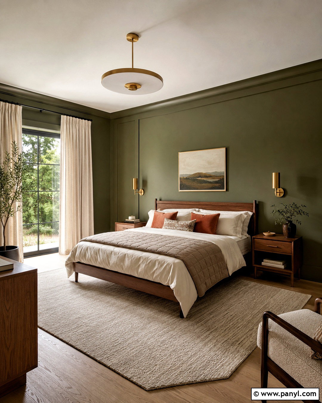 Olive Green Bedroom With Walnut Furniture - 20 olive green room ideas