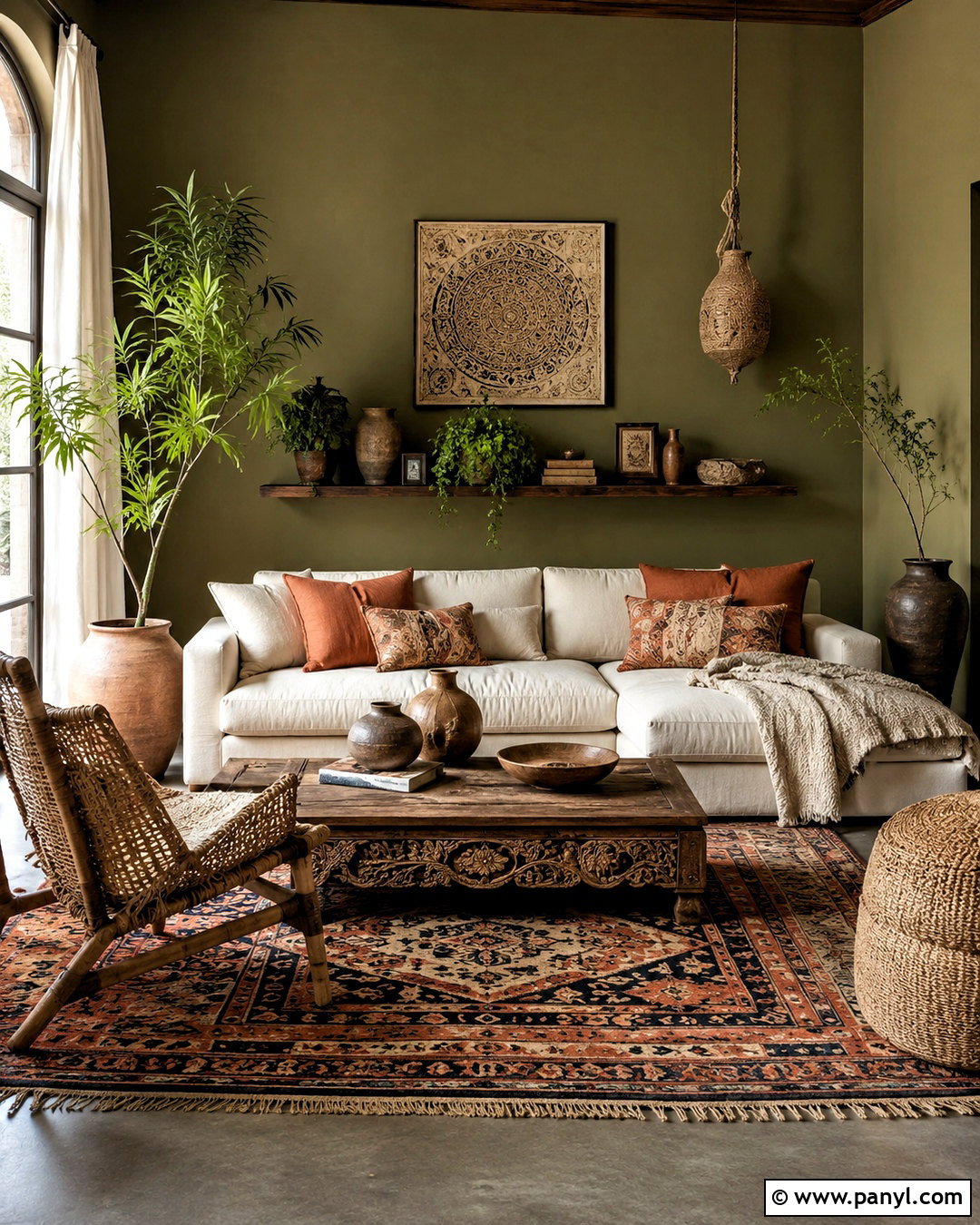 Olive Green Boho Room With Terracotta - 20 olive green room ideas