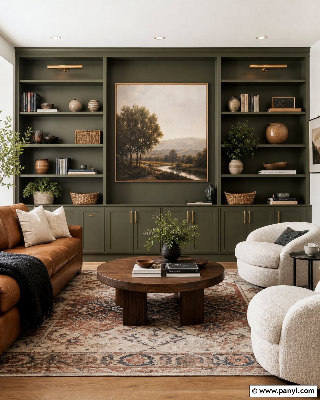 Olive Green Built-In Accent Wall - 35 colorful accent wall ideas