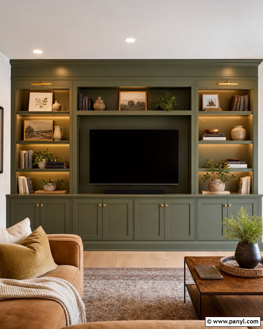 Olive Green Built-In Media Wall - 20 Olive Green Media Wall Ideas