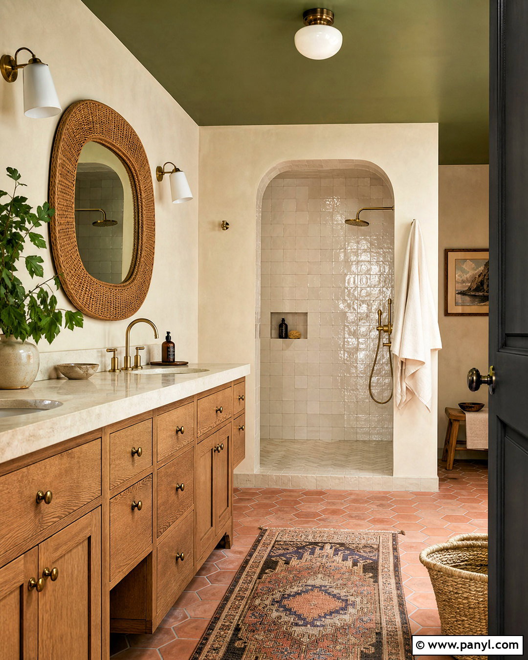 Olive Green Ceiling With Terracotta Floor - 20 green ceiling bathroom ideas