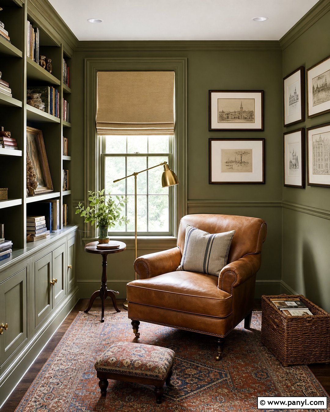 Olive Green Chair Rail In A Reading Room - 20 Chair Rail Same Color As Wall Ideas