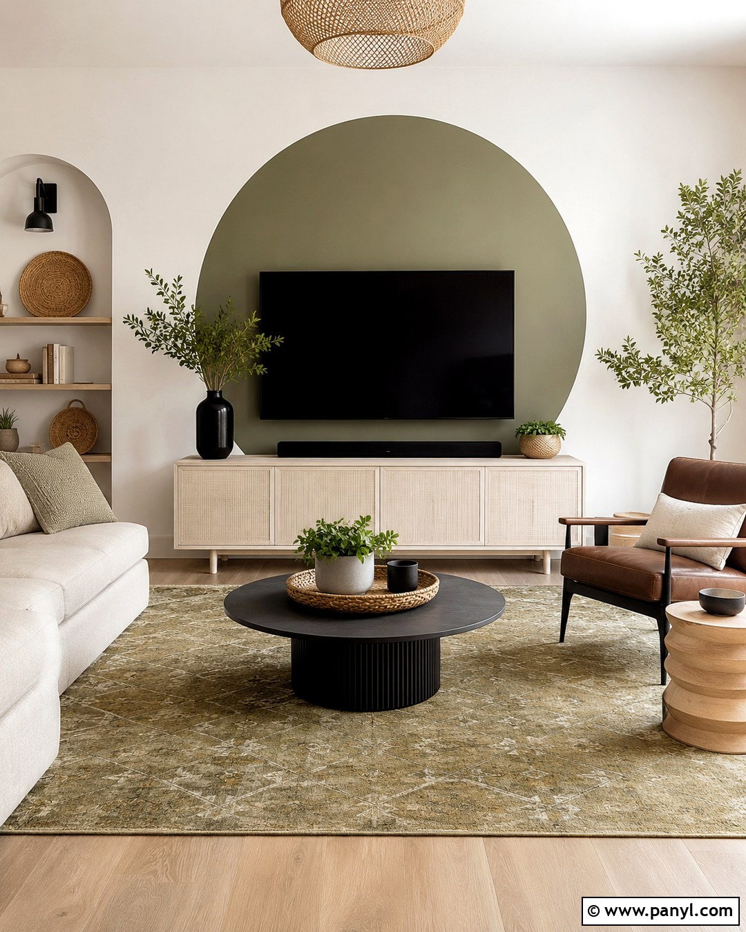 Olive Green Circle TV Wall - 20 Color Block Wall Behind Tv Ideas