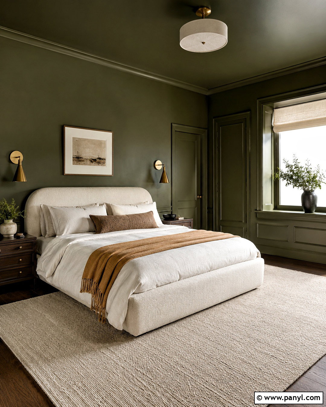 Olive Green Color-Drenched Bedroom - 20 olive green room ideas
