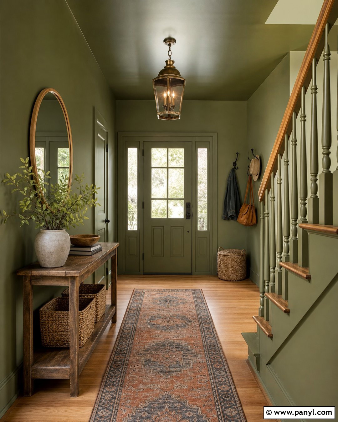 Olive Green Color Drenched Entryway - 25 Color Drenched Walls
