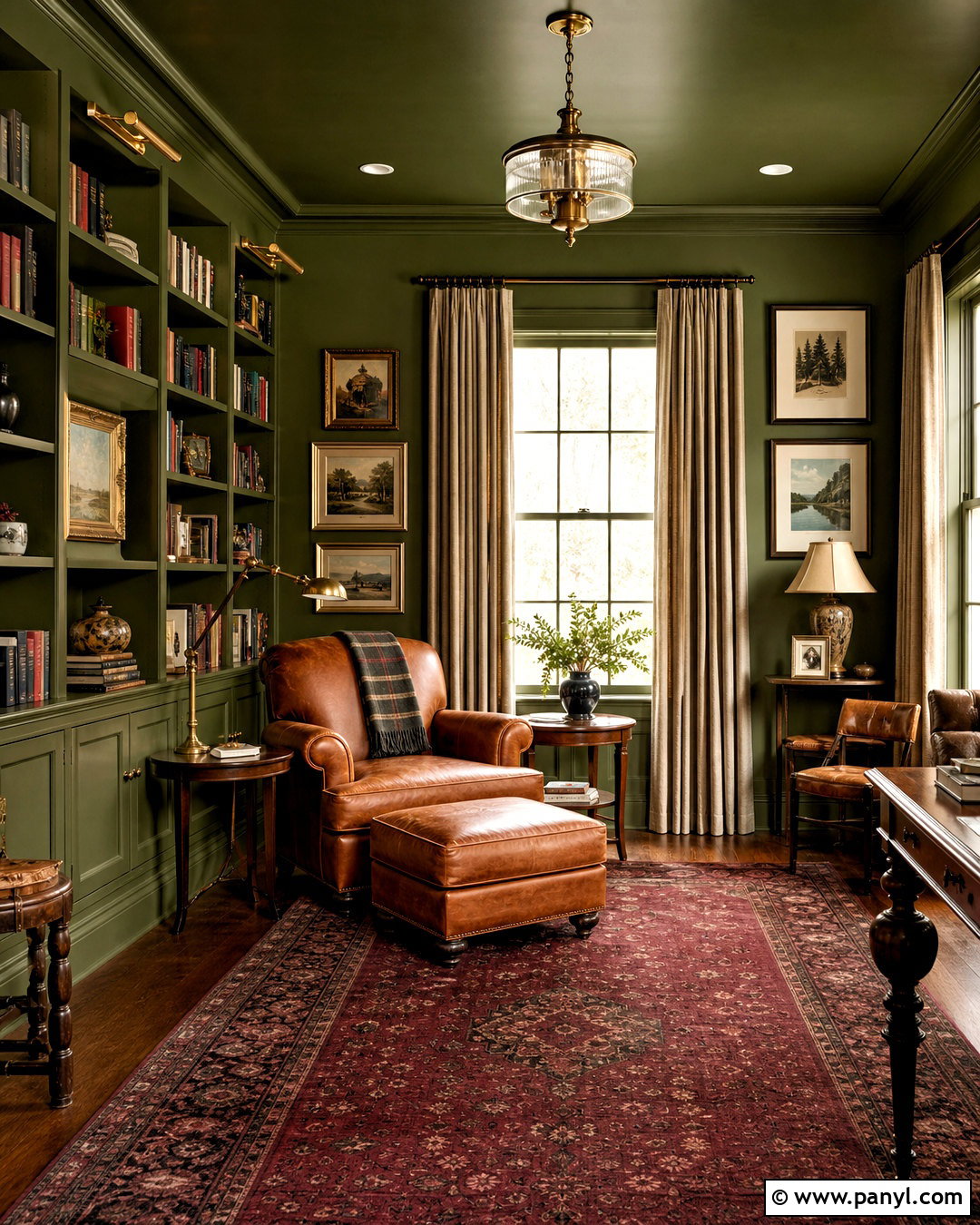 Olive Green Color-Drenched Reading Room - 20 olive green interior design ideas