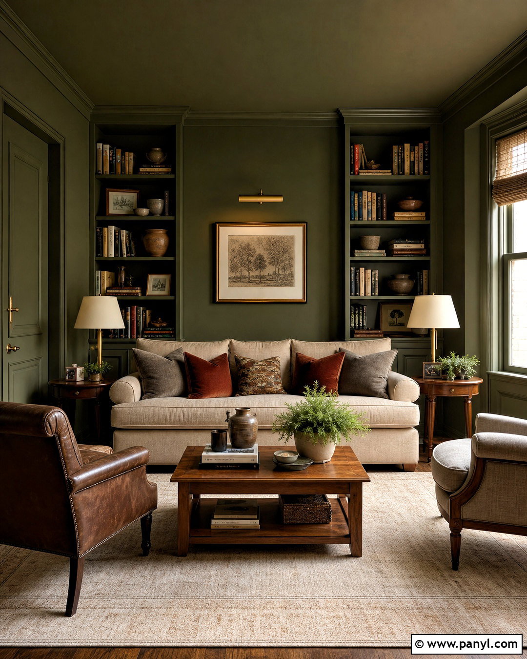 Olive Green Color Drenched Room - 20 olive green painted walls