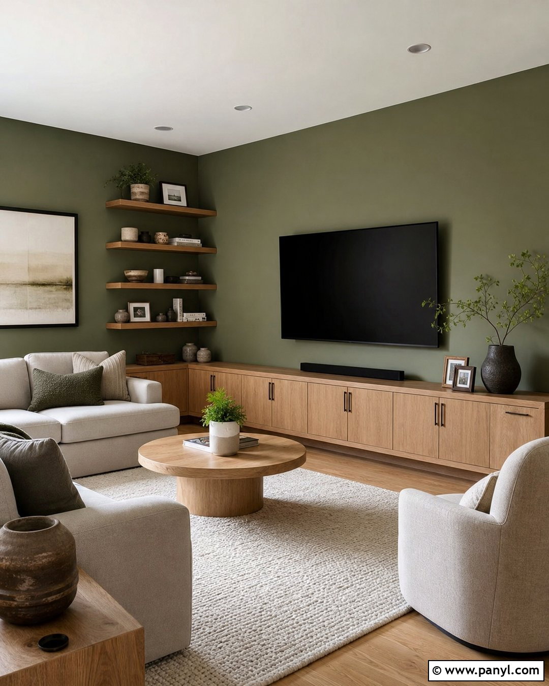Olive Green Corner Media Wall - 20 Olive Green Media Wall Ideas