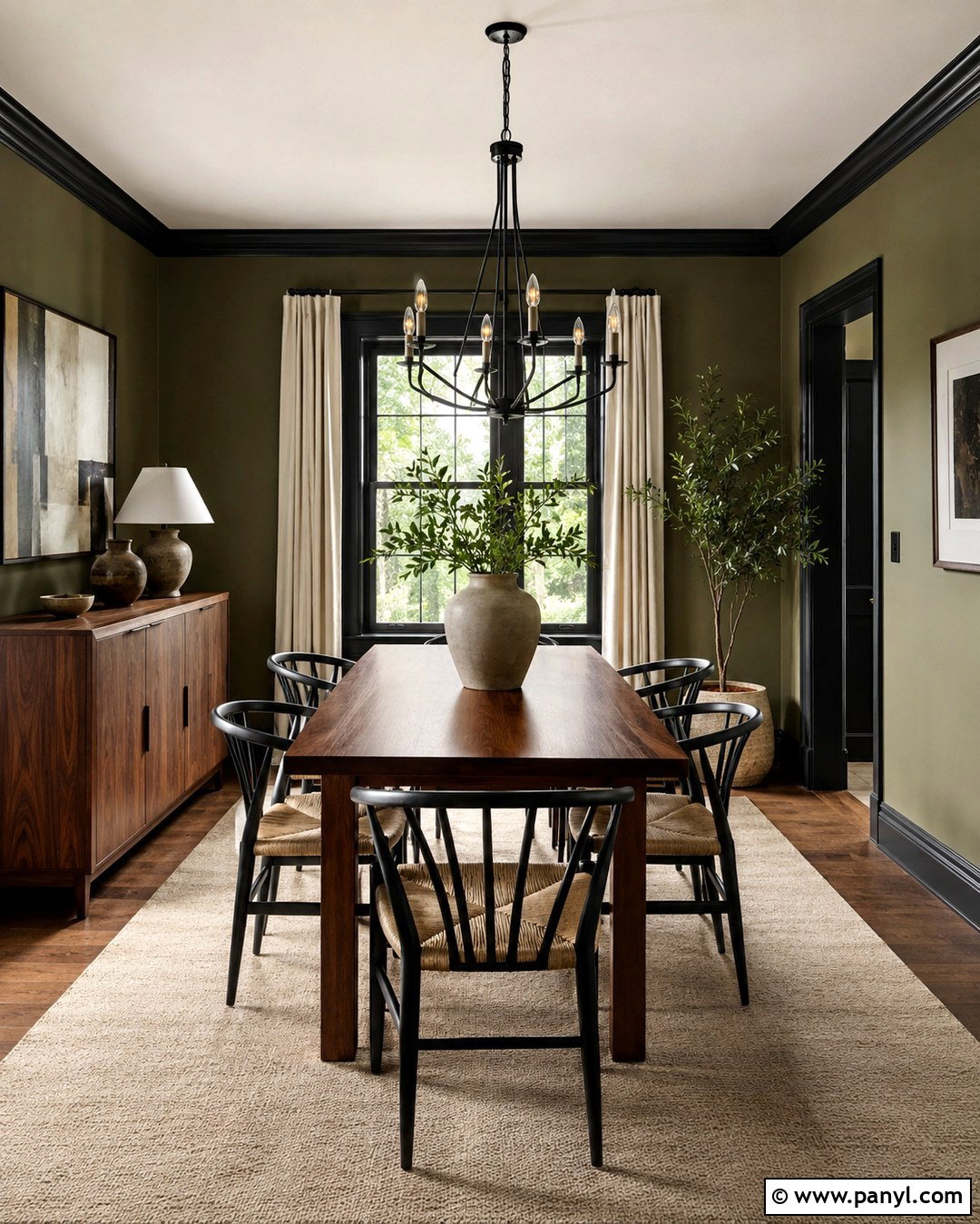 Olive Green Dining Room With Black Trim - 20 Olive Green Walls With Black Trim Ideas