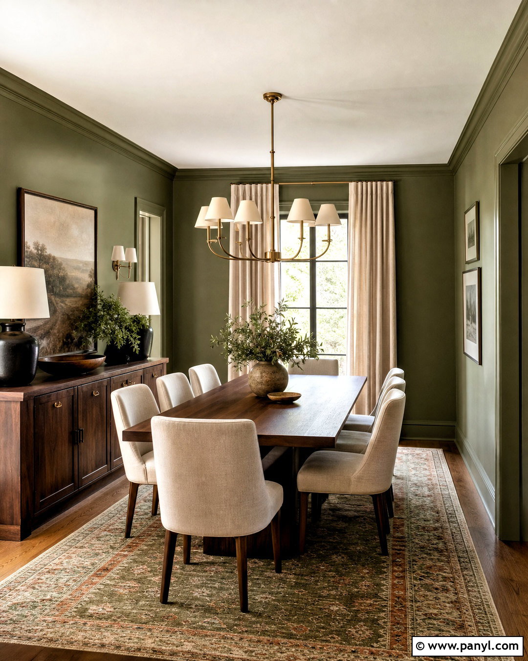 Olive Green Dining Room With Brass Lighting - 20 olive green interior design ideas