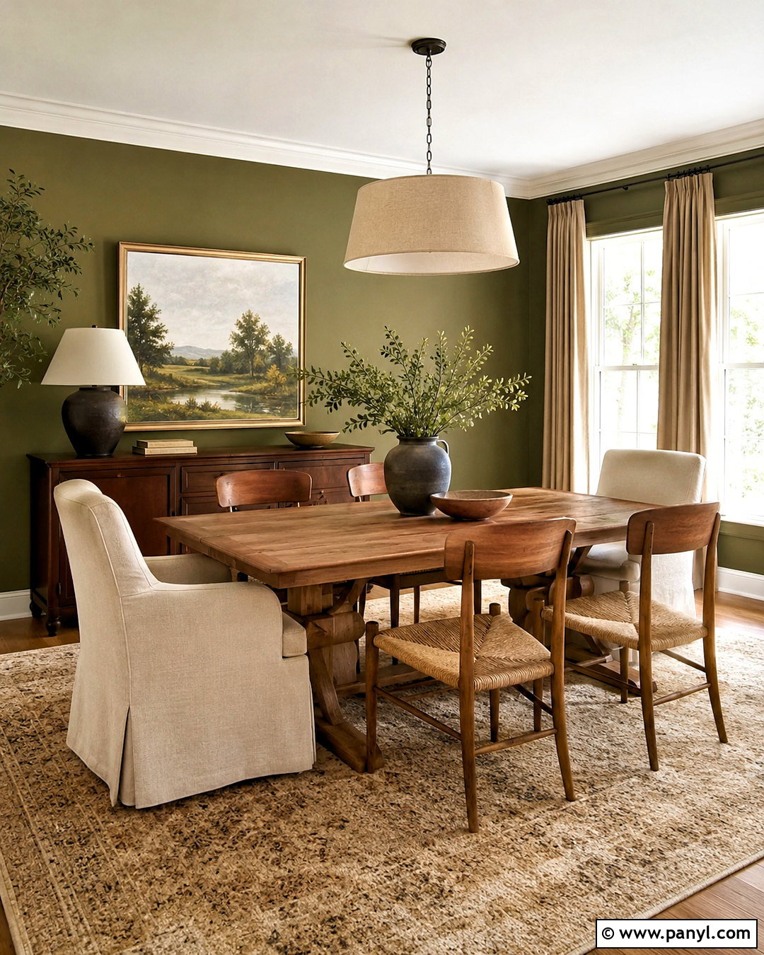 Olive Green Dining Room With Oak Table - 40 olive green walls
