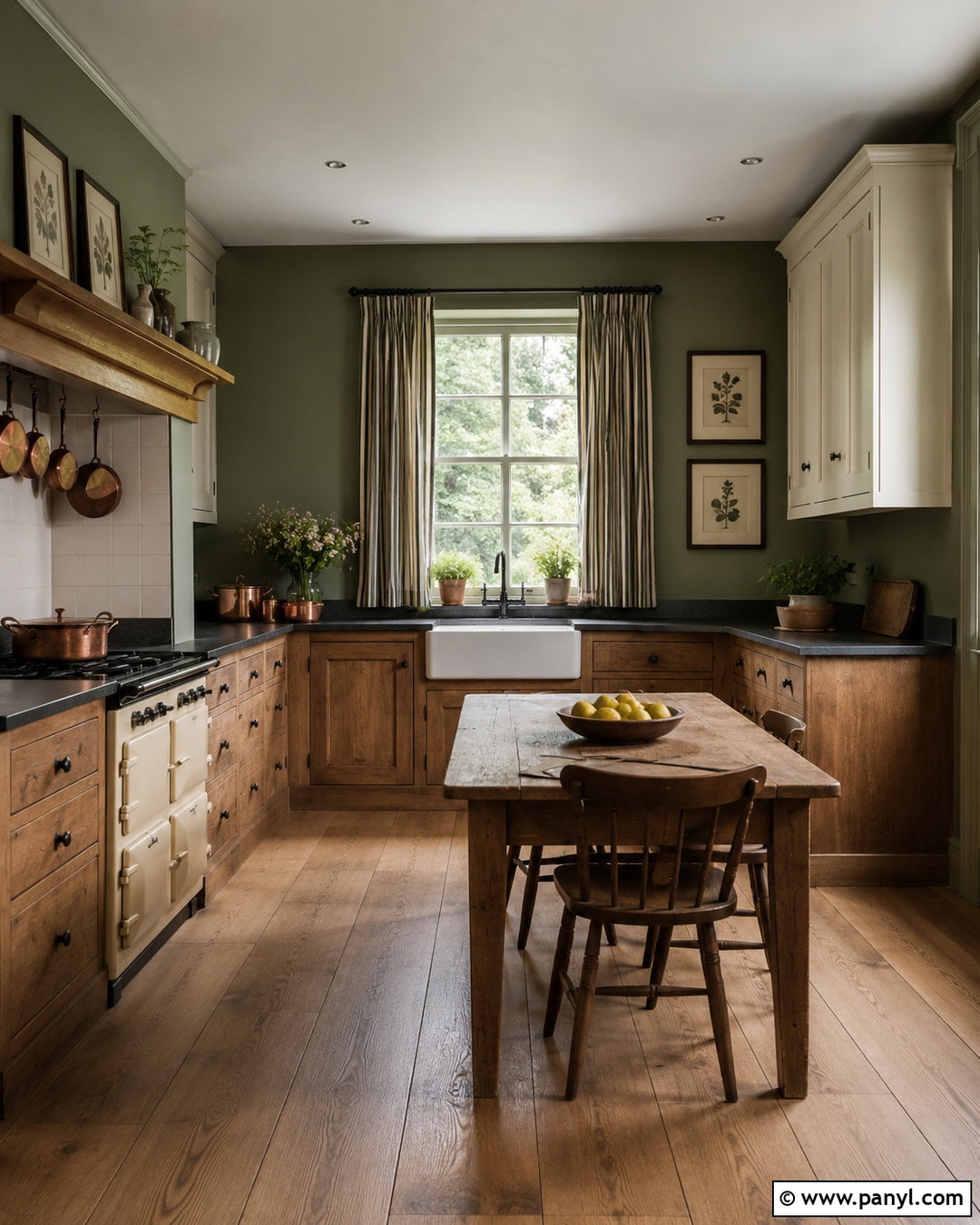 Olive Green English Country Kitchen - 20 Vintage Kitchen With Green Walls